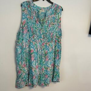 Tropical Floral Mini Dress - Blue and Pink